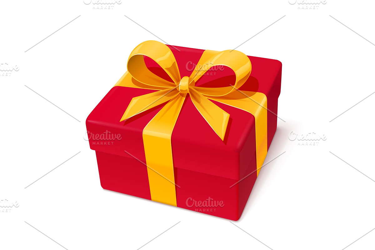 Red gift box with gold bow, a Decorative Illustration by Aleksangel