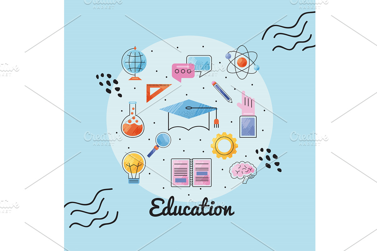 education lettering and supplies, an Education Illustration by studiogstock
