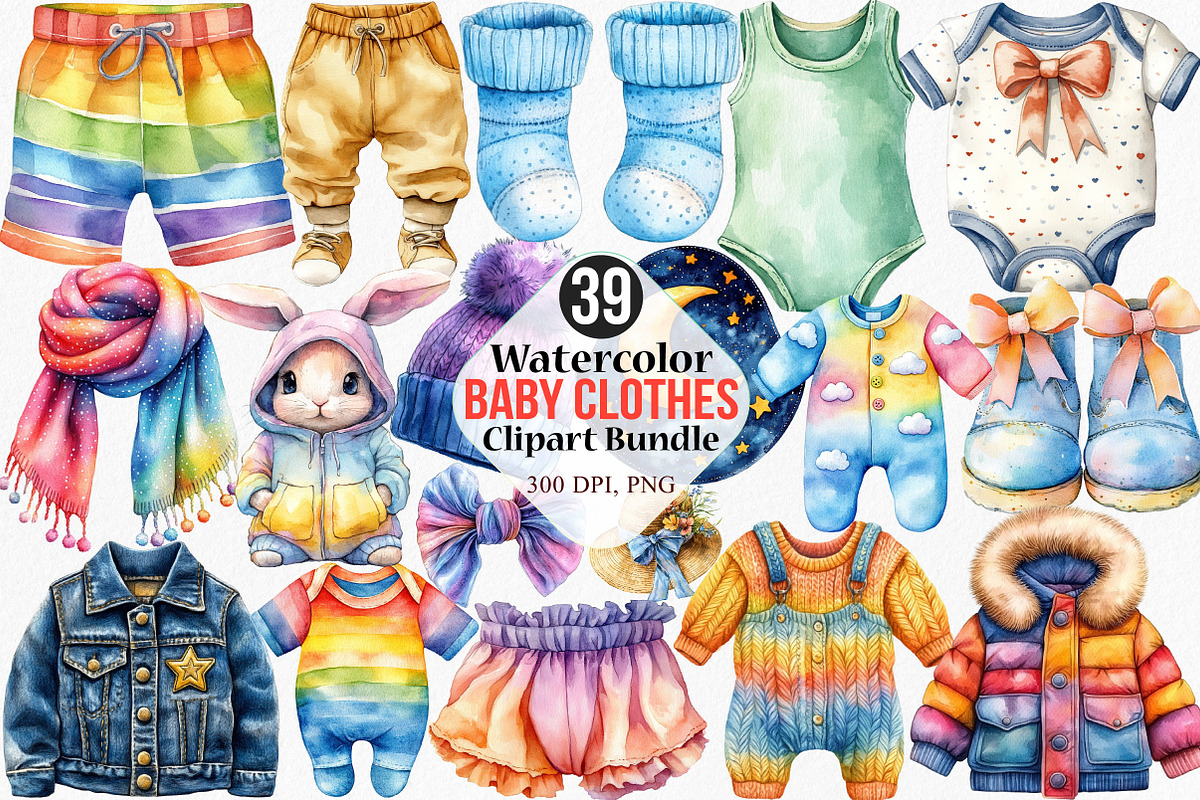 Watercolor Baby Clothes Clipart, an Illustration by Canvas Craft (Photo 1 of 8)