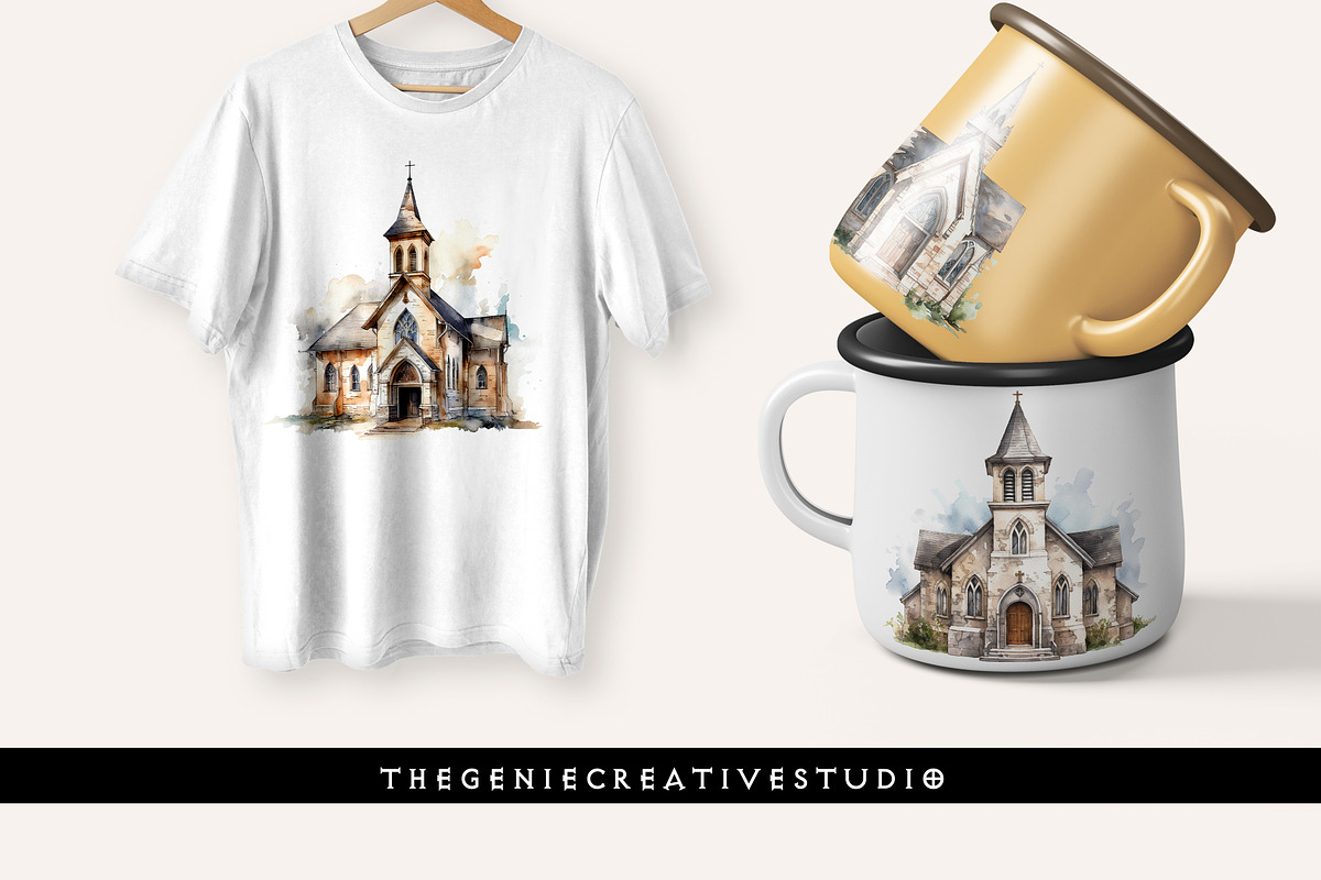 Watercolor PNG Church Clipart, an Object Illustration by Geniecreativestudio (Photo 7 of 9)