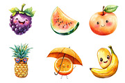 Cute Fruit Clipart,Kawaii Fruits, an Illustration by CreationArt (Thumbnail 4 of 5)
