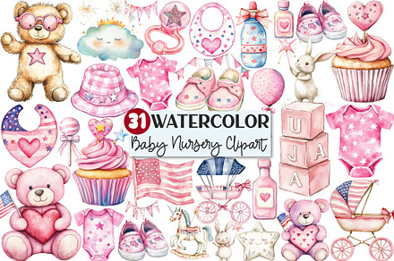 4th of July Pink Baby Nursery Clipar, an Illustration by Rose Art