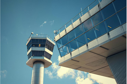 Modern airport control tower, a Transportation Photo by Ylivdesign