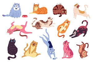 Flat cats in different posees, an Animal Illustration by Ksania