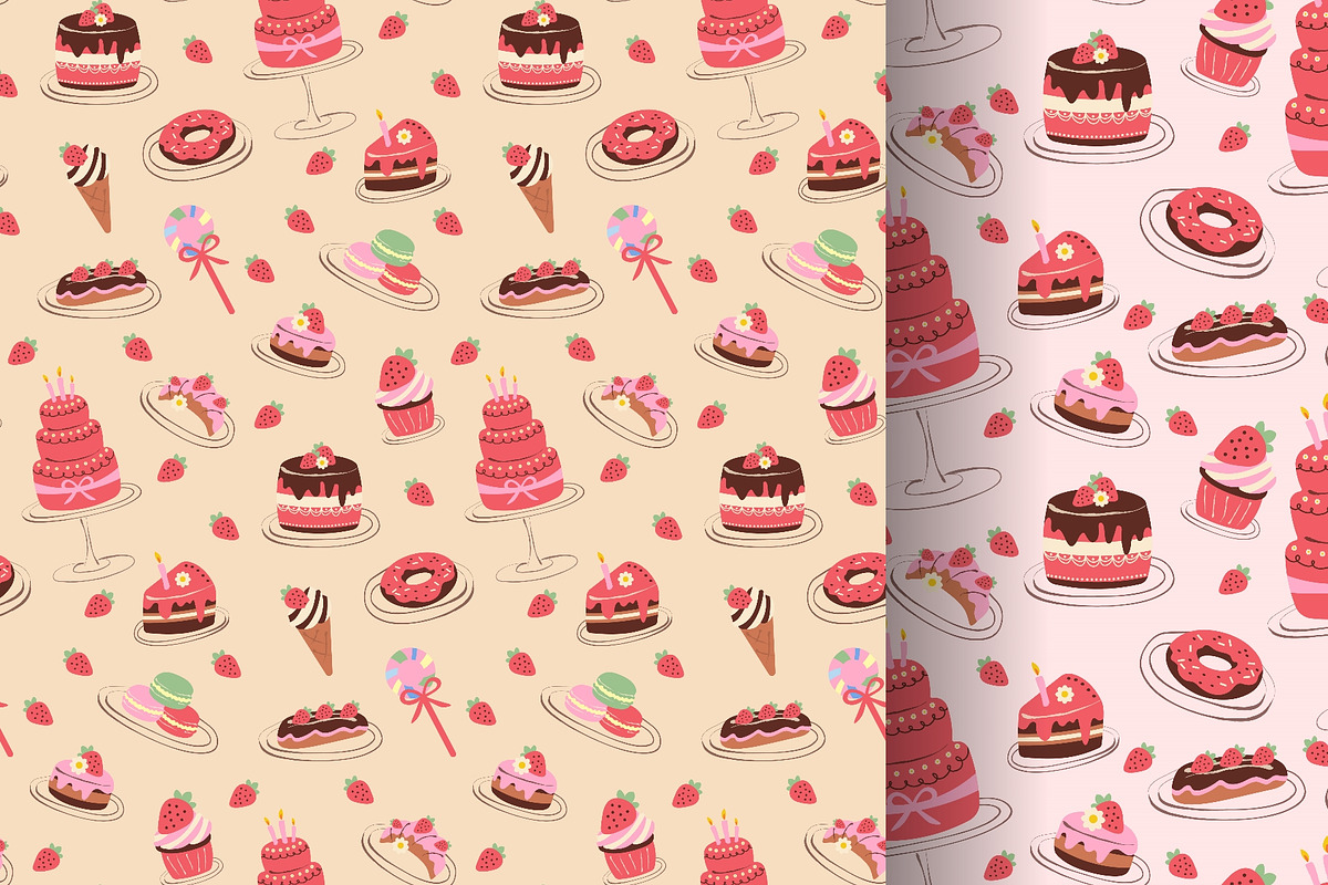 Bakery pattern featuring desserts, a Food Illustration by okskukuruza (Photo 3 of 3)