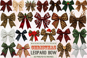 Christmas Leopard Bow Clipart Bundle, an Illustration by SVGArt