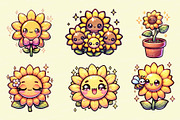 Kawaii Sunflower Clipart PNG Set, an Object Illustration by Printable Pretty Studio (Thumbnail 3 of 4)