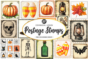 Halloween Postage Stamps Clipart Png, a Transportation Illustration by SinaCreation