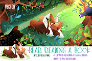 Bear and Bunny Read a Book in Forest, an Animal Illustration by Popmarleo Shop (Thumbnail 1 of 3)