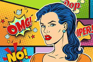 Beautiful Brunette Woman Pop Art Background