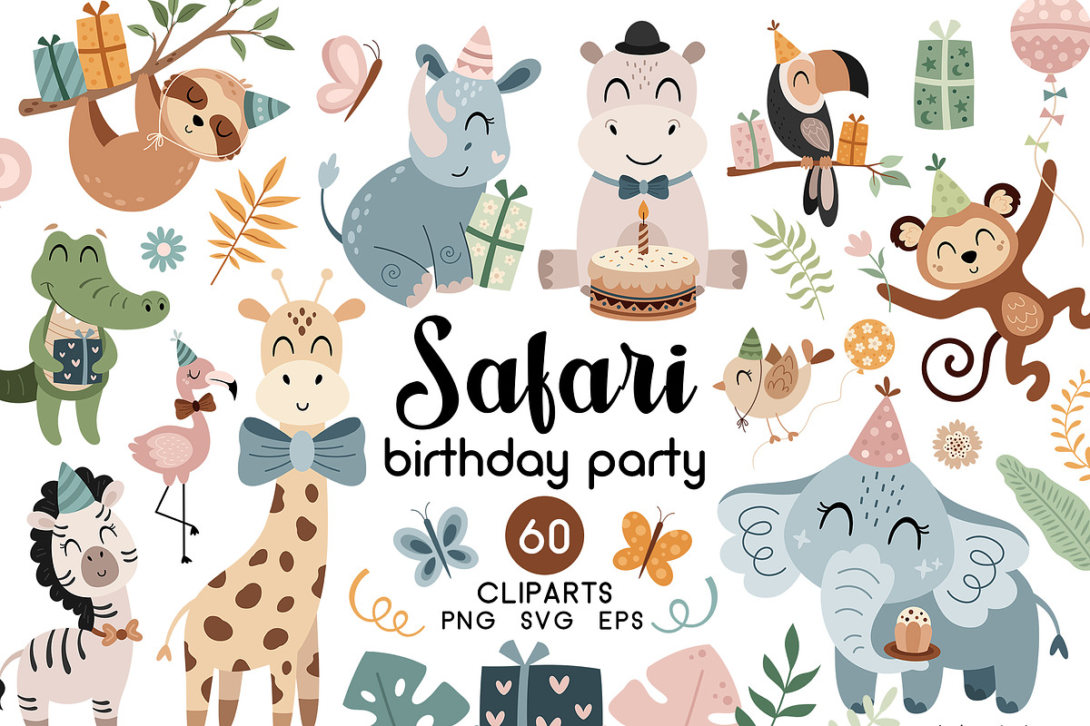 Safari birthday clipart, an Animal Illustration by JulzaArt (Photo 1 of 6)