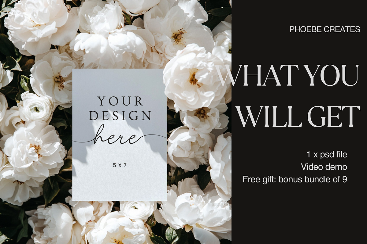 Floral 5x7 Wedding Mockup PSD, a Product Mockup by PhoebeCreates (Photo 2 of 6)