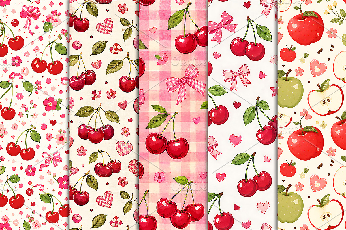 Cute Cherry Apple Fruit Pattern, a Pattern Graphic by Artonix (Photo 3 of 7)