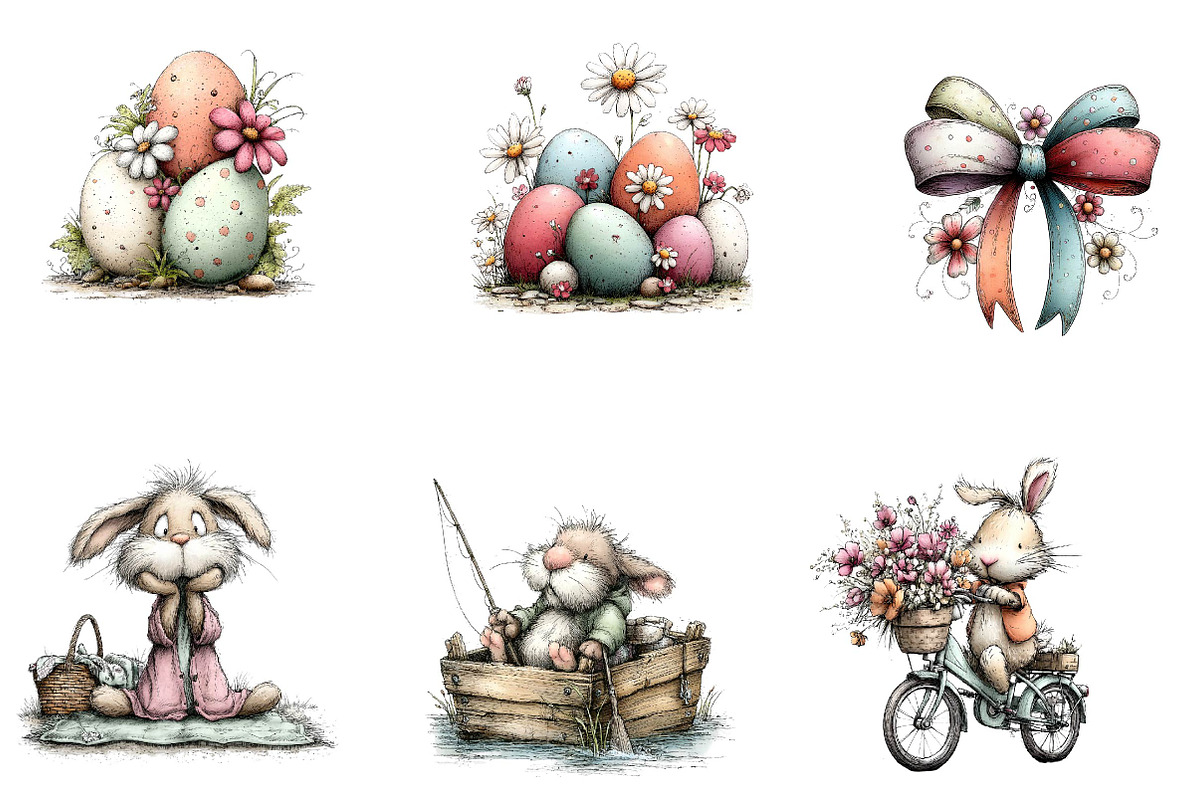 Vintage easter spring bunny clipart, an Illustration by CreationArt (Photo 4 of 7)