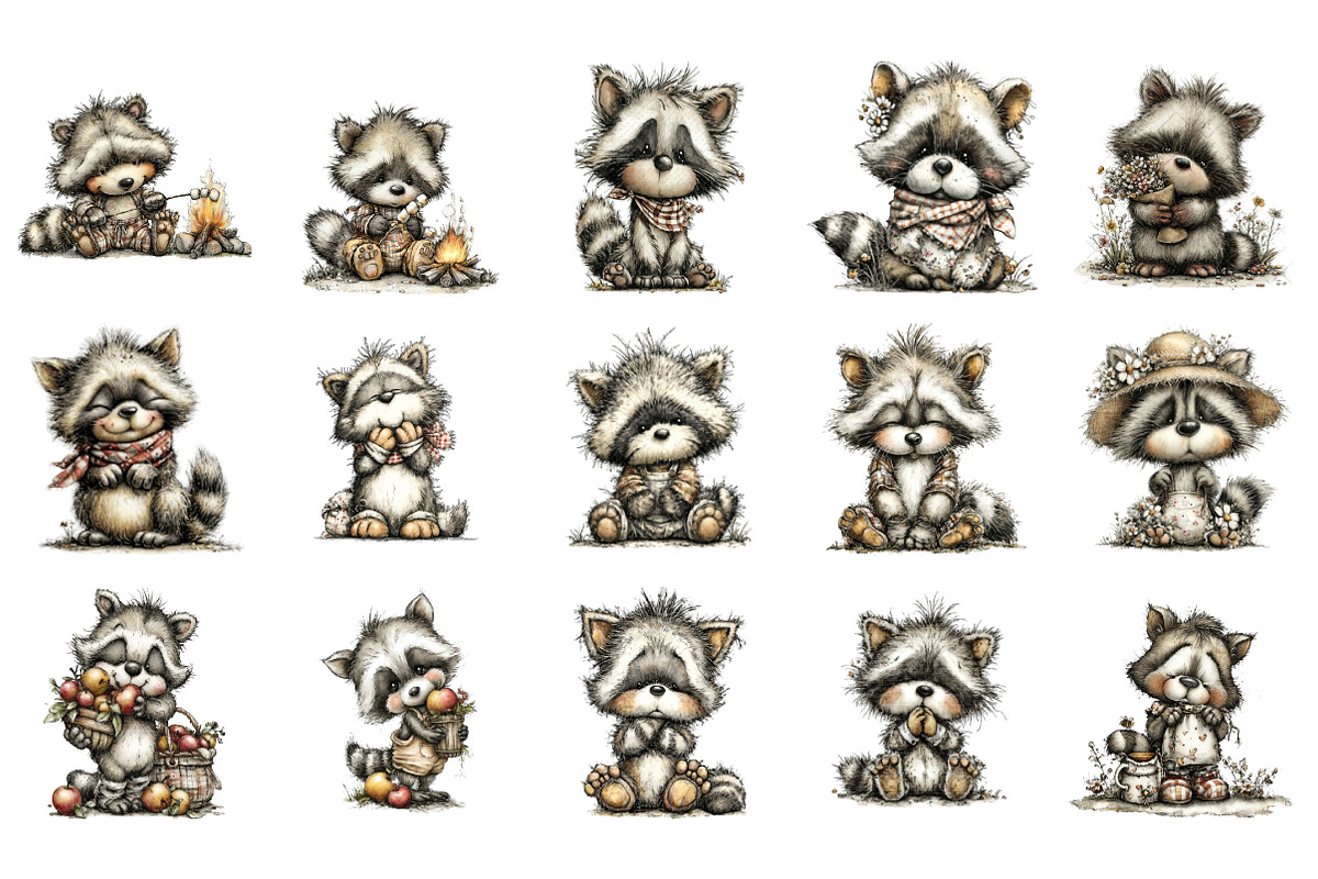 Whimsical summer raccoon clipart, an Illustration by SinaCreation (Photo 2 of 8)