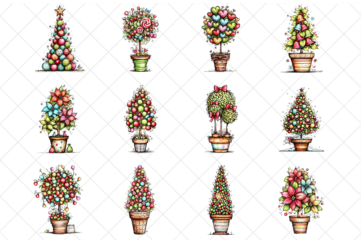 Whimsical Christmas Topiary Tree, an Illustration by SinaCreation (Photo 2 of 7)