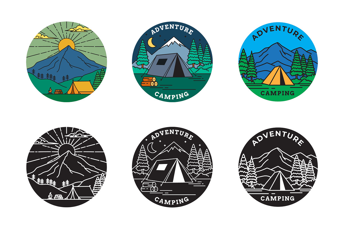 Camping adventure logo set, a Branding & Logo Template by Saba Vector