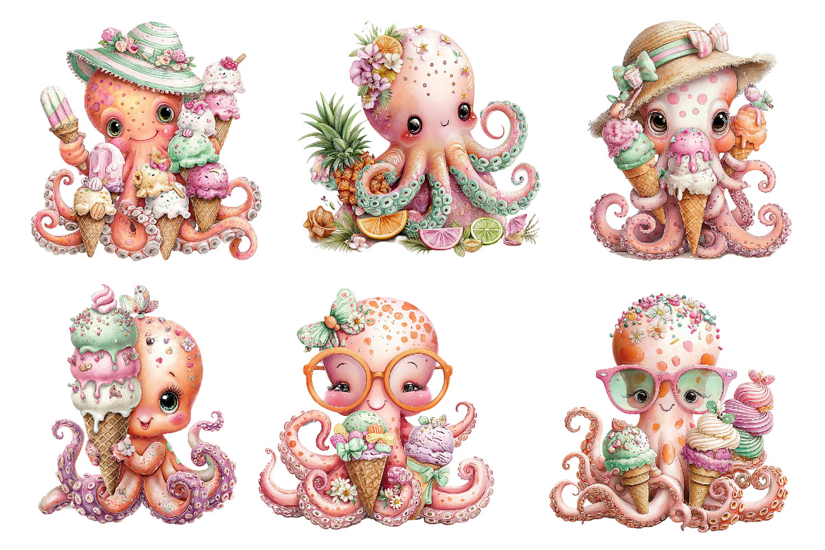 Whimsical Summer Octopus Clipart, an Illustration by Designworld (Photo 3 of 3)