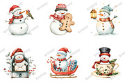 Whimsical Christmas Snowman Clipart, an Illustration by designcity5 (Thumbnail 2 of 5)