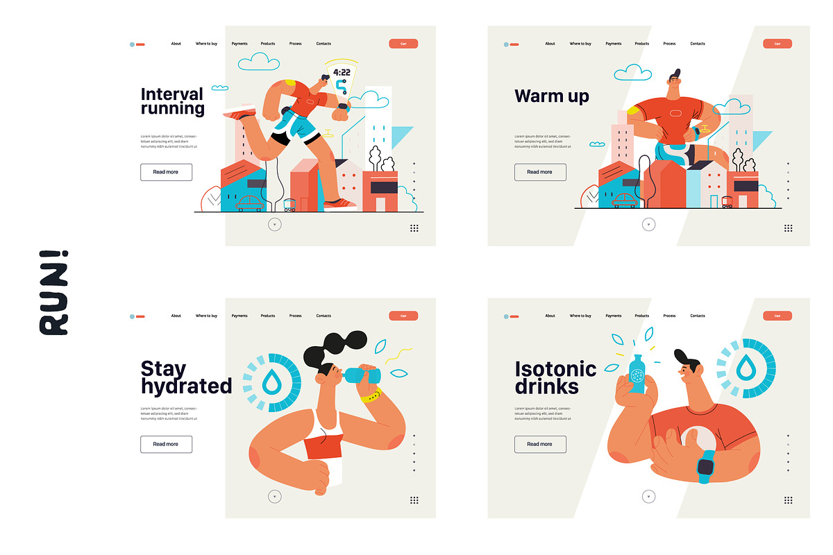 RUN! flat vector illustrations set, a Templates & Theme by Grivina's shop (Photo 11 of 24)