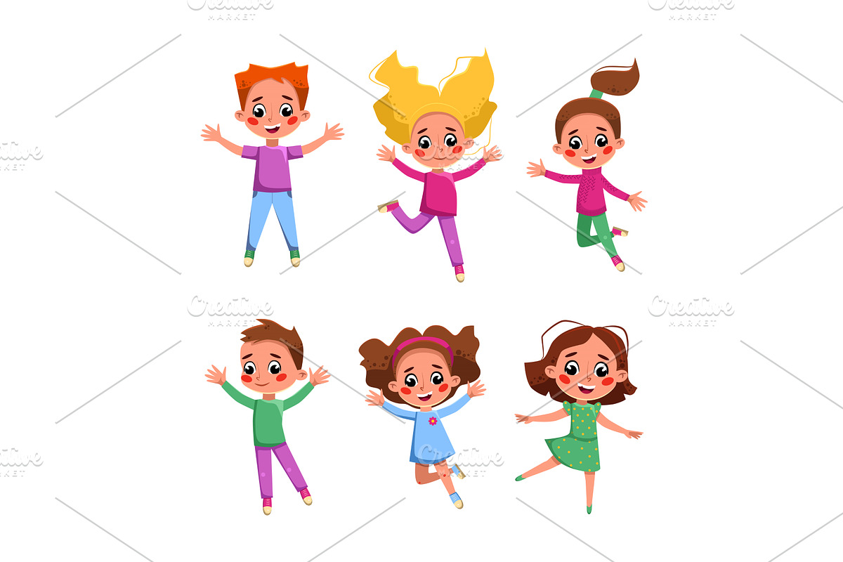 Happy Kids Jumping with Joy and, a Person Illustration by TopVectors