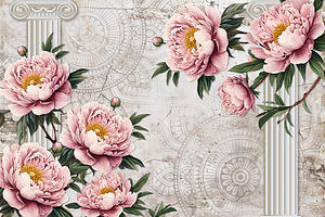 Peonies on Antique Background PSD