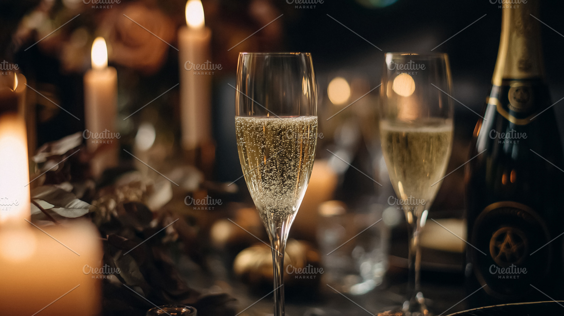 Romantic dinner celebrating special occasion with champagne, bub, a Photo by Studio ANNA