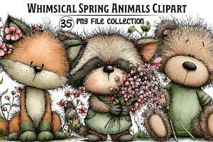 Whimsical Spring Animals Clipart, an Illustration by Dream Creation