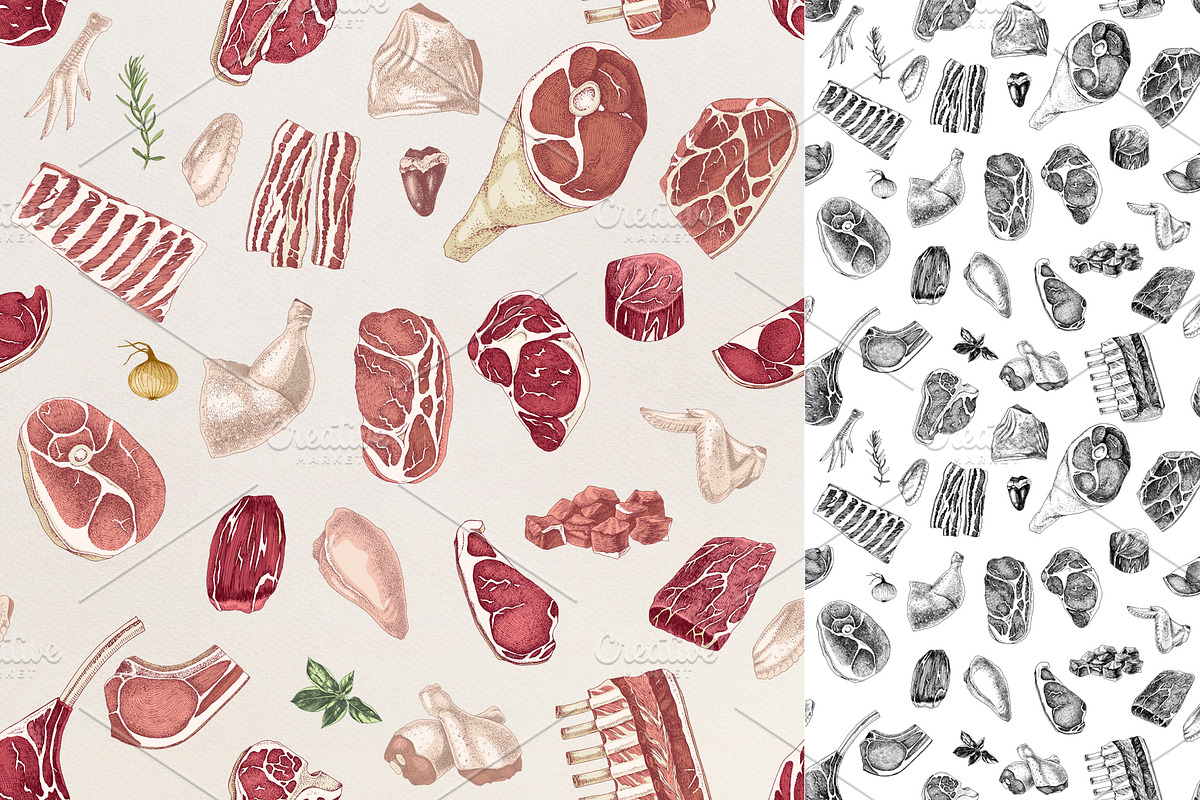 Ultimate meat set. Meat market, a Food Illustration by handsketched (Photo 14 of 17)