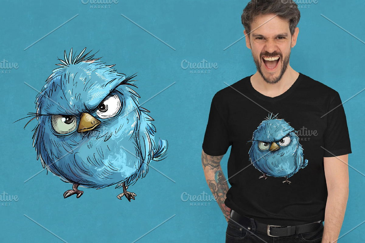 Grumpy cute birds 07. TShirt Sticker, an Animal Illustration by KENO Mascots (Photo 5 of 8)
