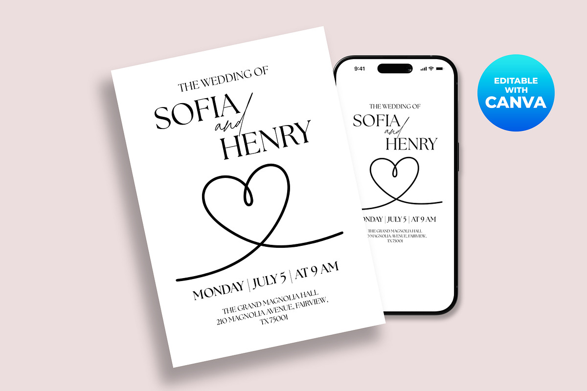 Minimalist Wedding Invitation Canva, an Invitation Template by M9 Design (Photo 3 of 5)