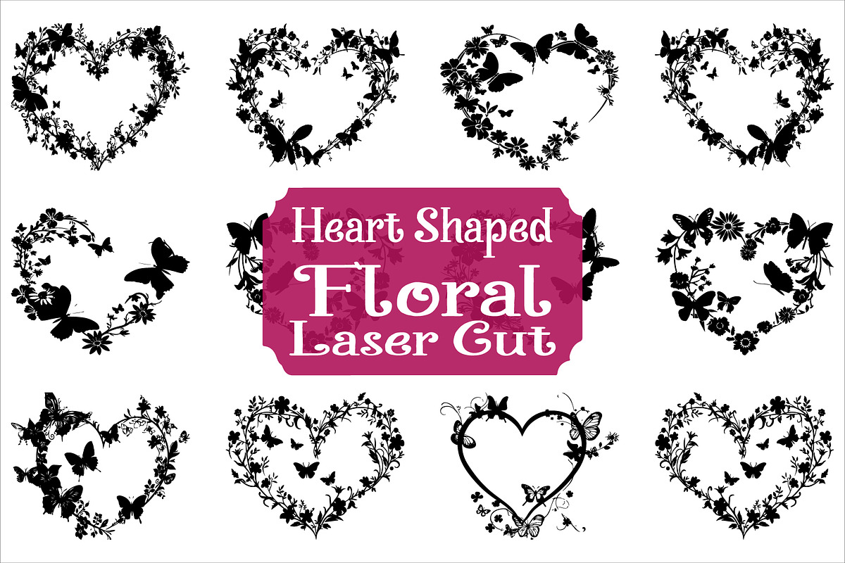 Elegant Botanical Heart Cut Files, an Illustration by yasushie
