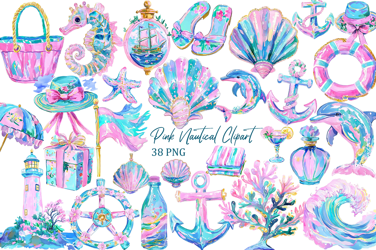 Pink Nautical Clipart, an Illustration by Libby Wishes (Photo 1 of 3)
