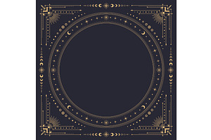Square celestial frame, gold moon, a Decorative Illustration by Vector Tradition