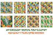 Watercolor tropical fruits patterns, an Illustration by SketchArtStudio (Thumbnail 1 of 6)