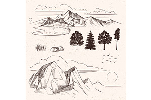 Hand Drawing Mountain Range, Peaks