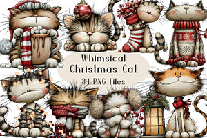 Christmas Whimsical Cat Clipart, a Seasonal Illustration by Creative Art