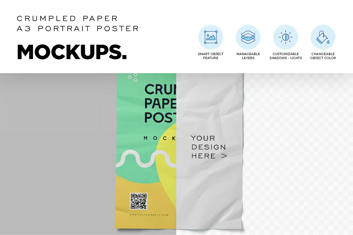 Crumpled A3 Portrait Poster Mockups, an Advertising Mockup by megostudi0 (Photo 3 of 5)