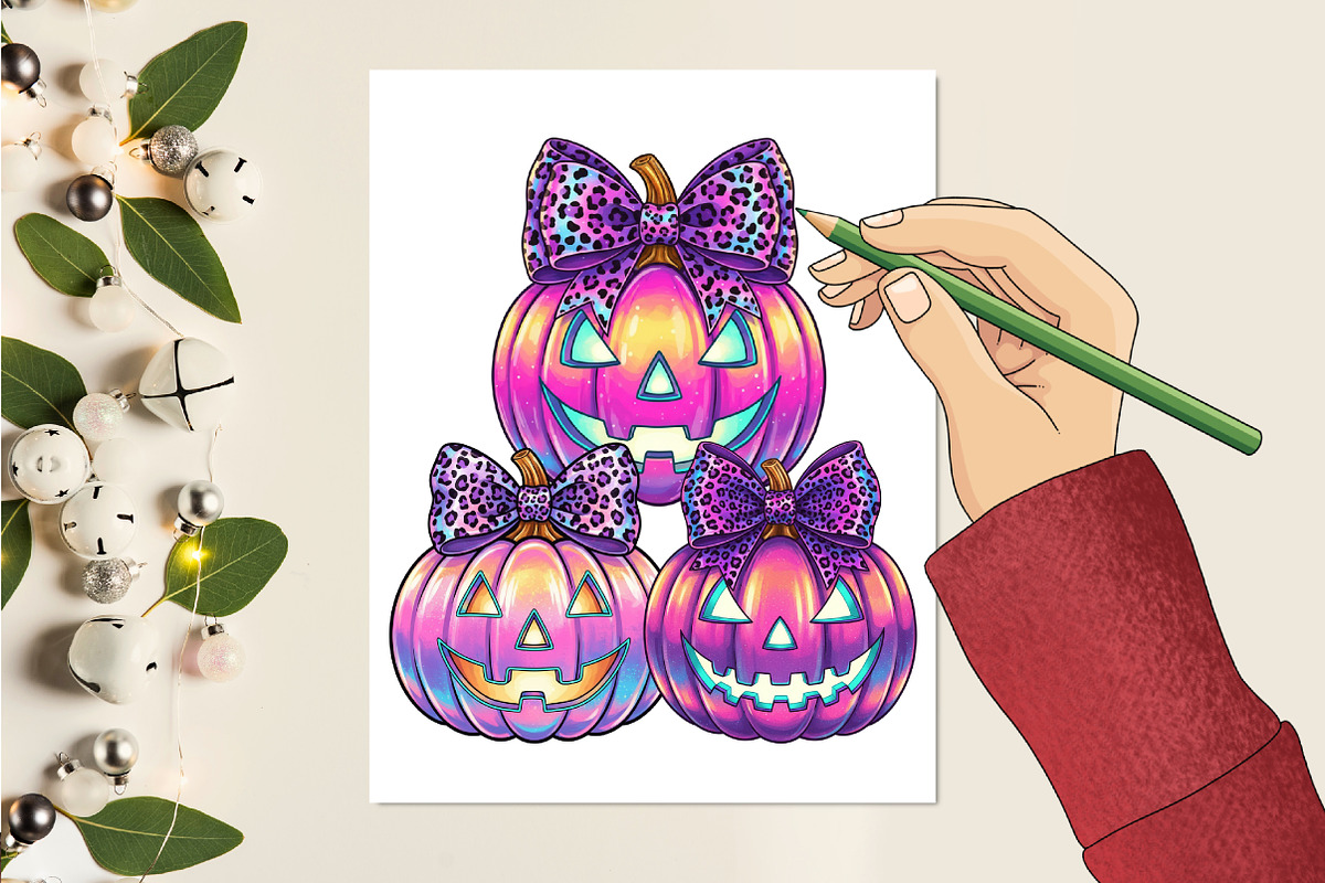 Neon Coquette Halloween Pumpkin PNG, an Illustration by designcity5 (Photo 7 of 7)