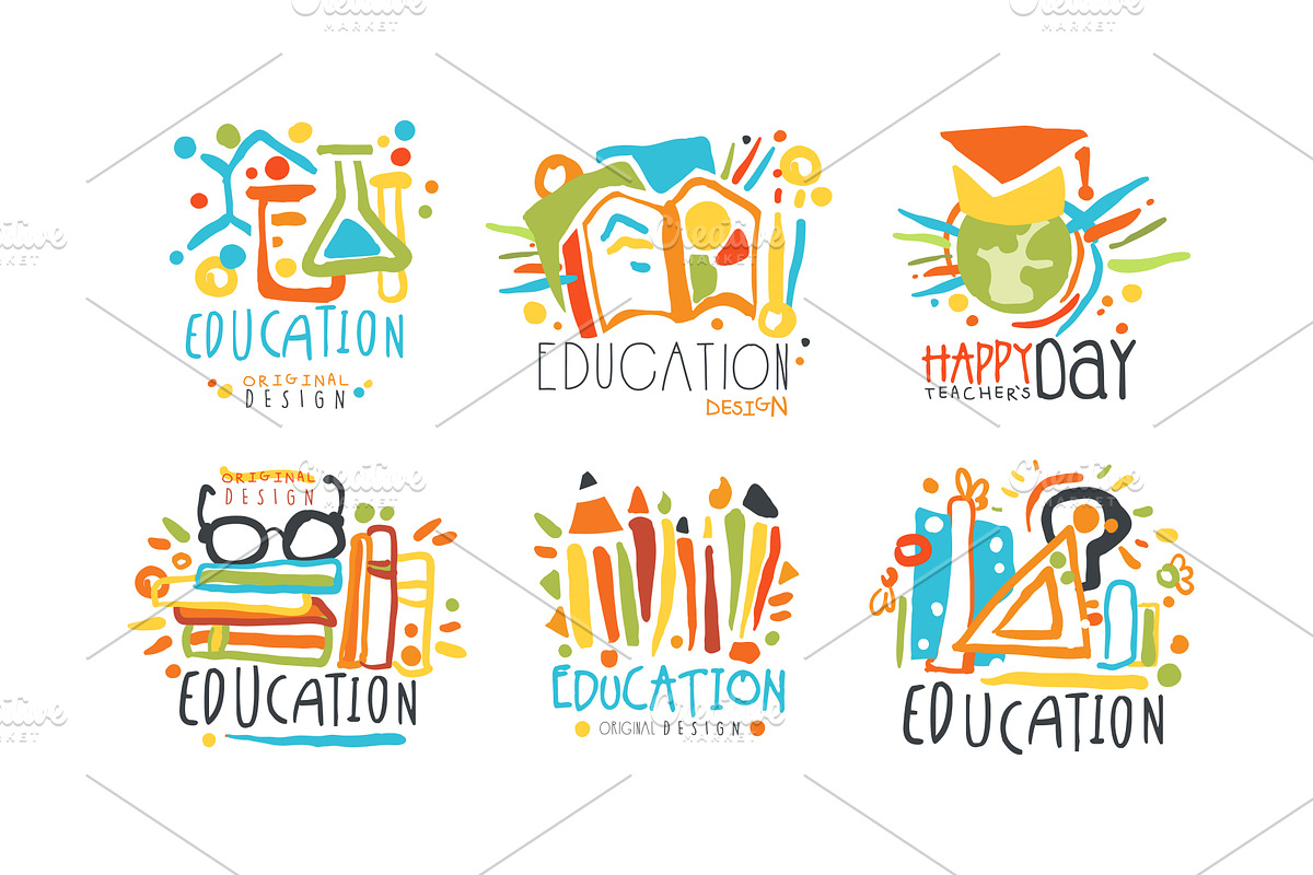 Educational and Teacher Day Labels, an Education Illustration by TopVectors