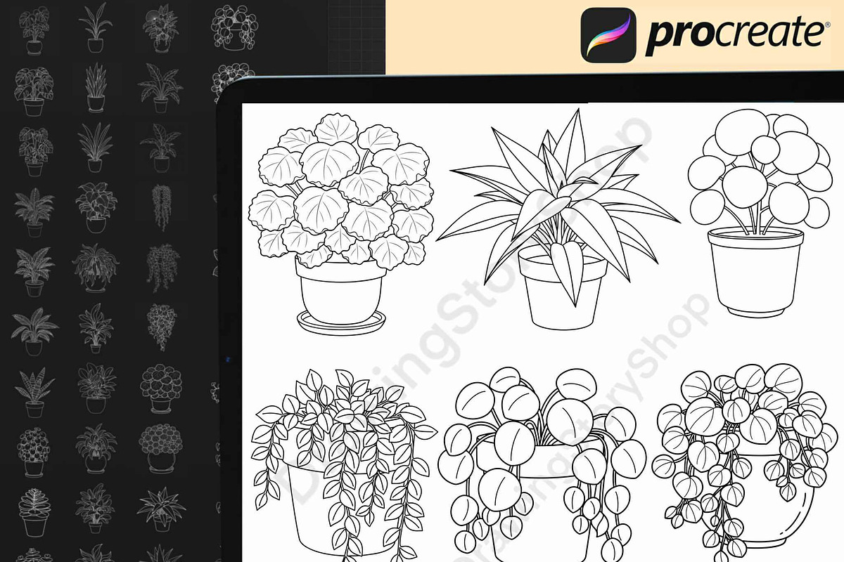 100 Procreate Potted Plant stamps, a Brush Add-On by DrawingStoryShop