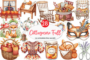 Victorian Cottagecore Fall Clipart, an Illustration by Watercolor design