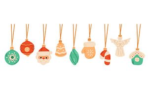 Hanging in row of Christmas balls, an Object Illustration by Vectorbuum