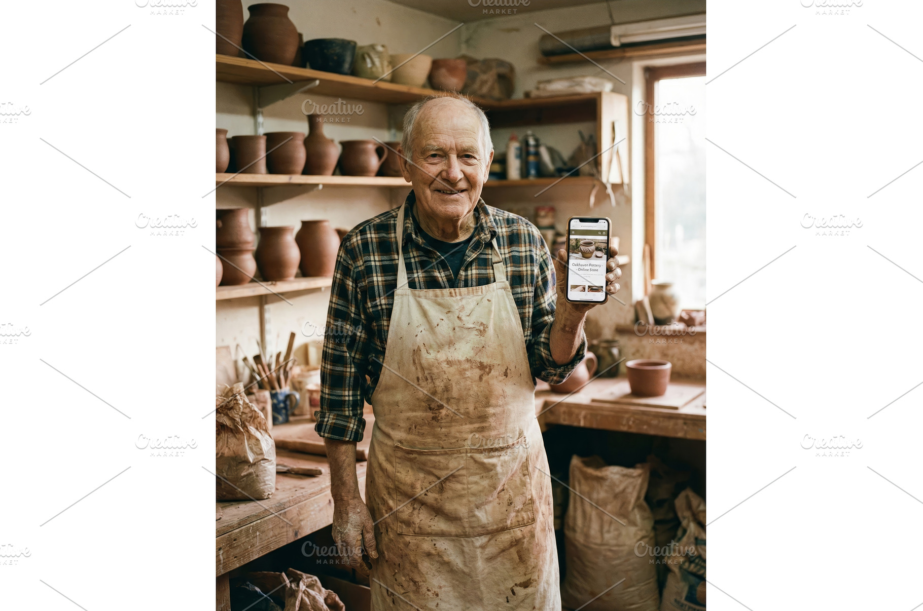 Man Shows Phone in Studio, an Arts & Entertainment Photo by CREATIVEDEF