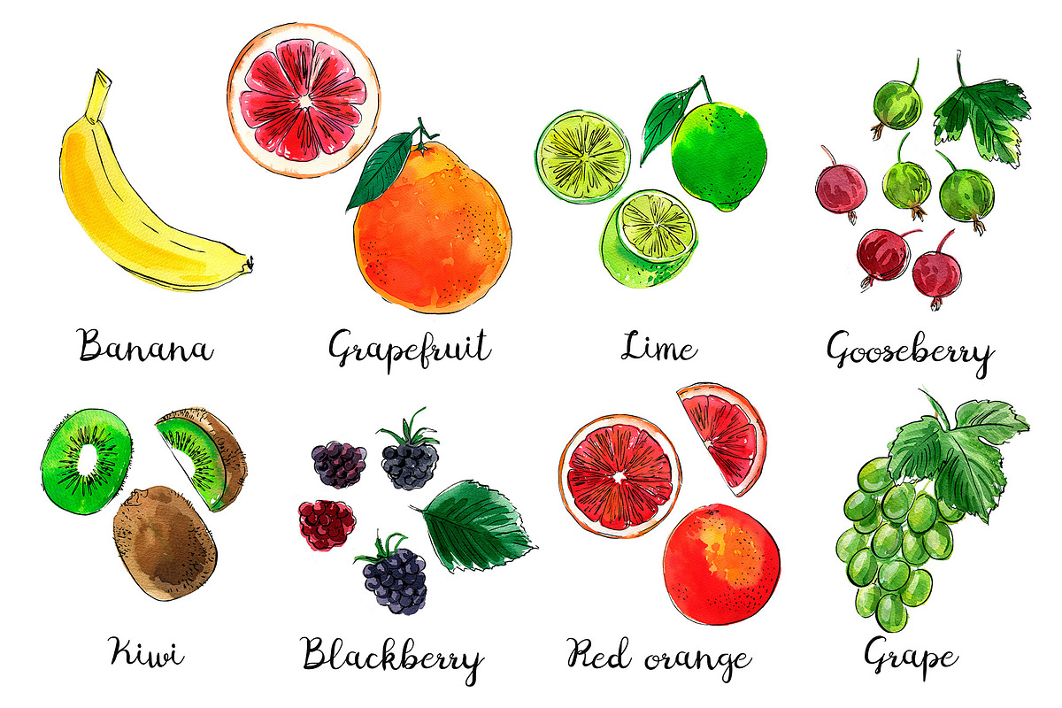 Food watercolor. Fruits and berries, a Food Illustration by irina.vaneeva (Photo 9 of 10)