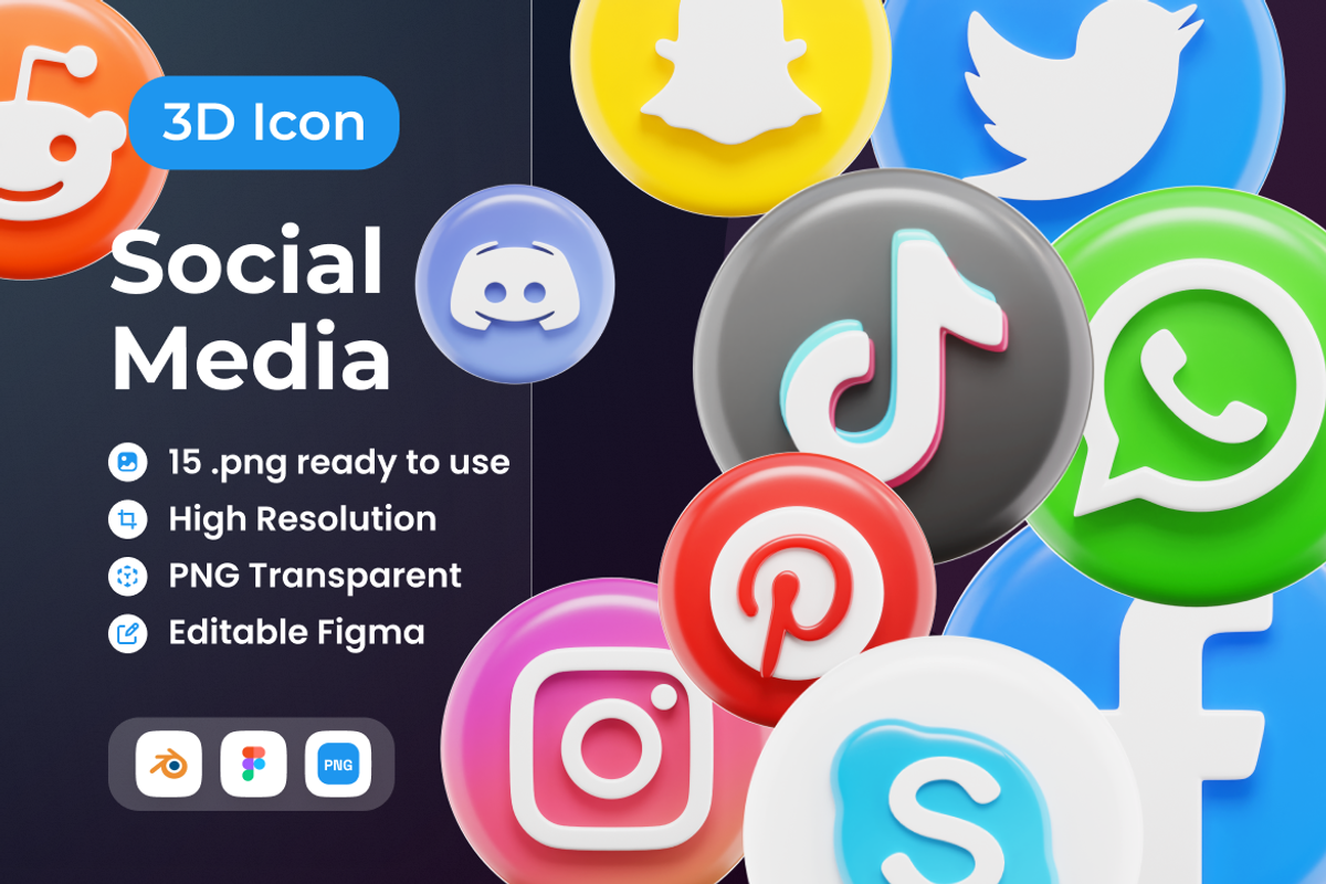 Social Media 3D Illustration, an Object 3D Model by Vektora Studio