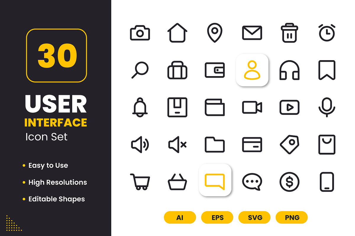 30 User Interface Icon Set, an Outline Icon by Akito Studio