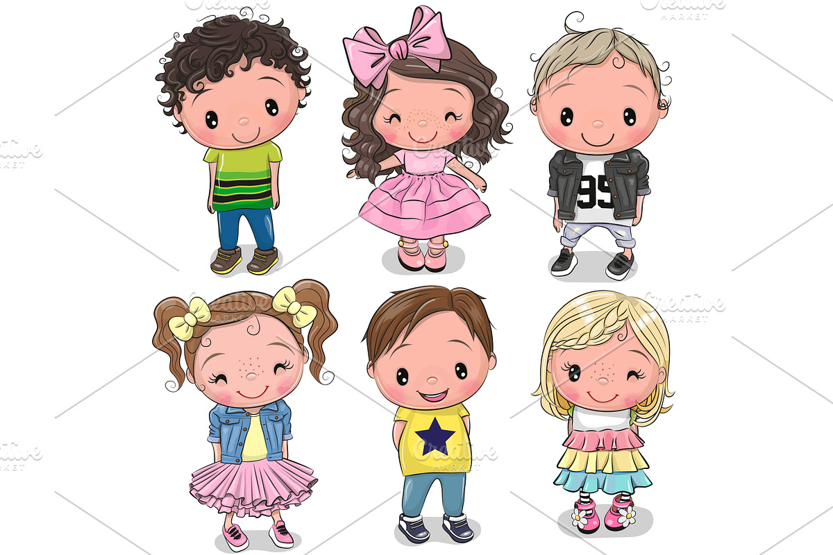 Cute cartoon girls and boys, a Person Illustration by Regina Art (Reginast777)