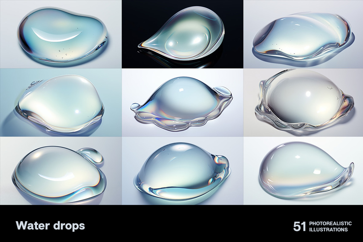 Water drops. 51 images, an Object Illustration by Handmadefont (Photo 10 of 12)