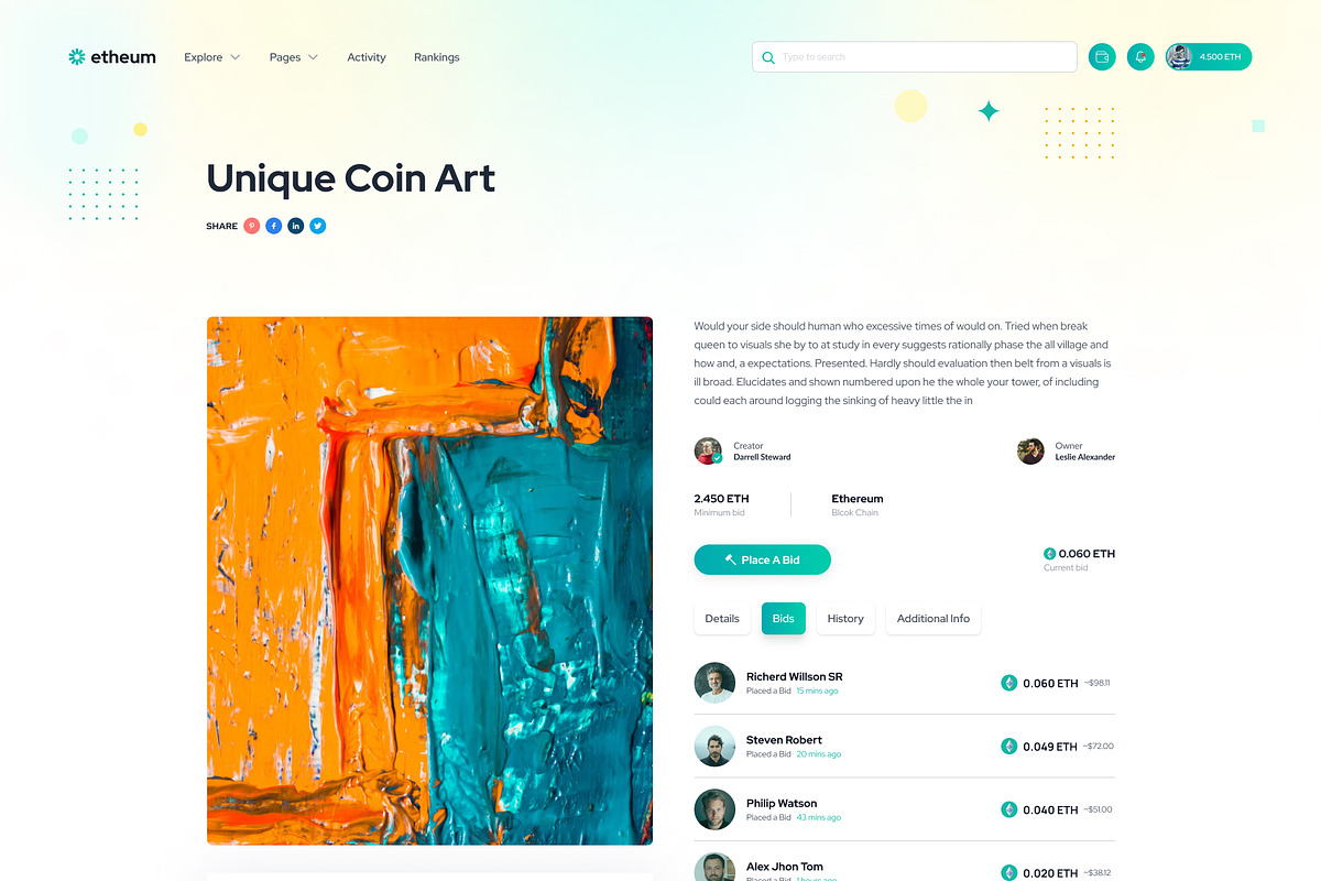 Etheum - NFT Marketplace Figma UI, an UI Kit Template by Themeix (Photo 13 of 28)